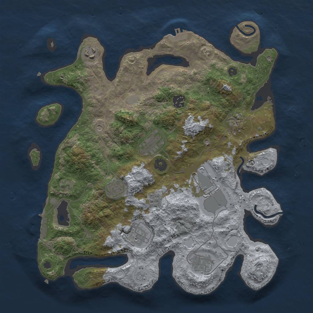 Rust Map: Procedural Map, Size: 3600, Seed: 3590419, 18 Monuments