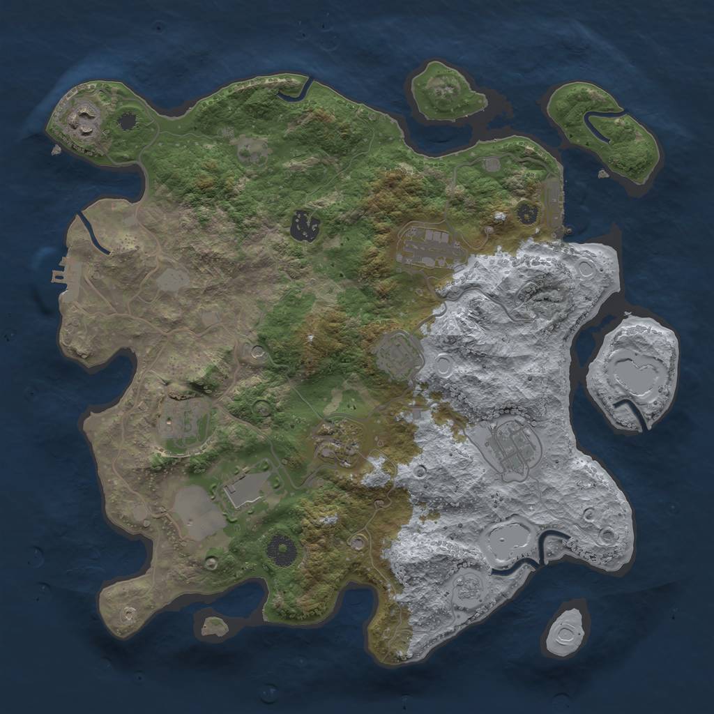 Rust Map: Procedural Map, Size: 3500, Seed: 67224044, 17 Monuments
