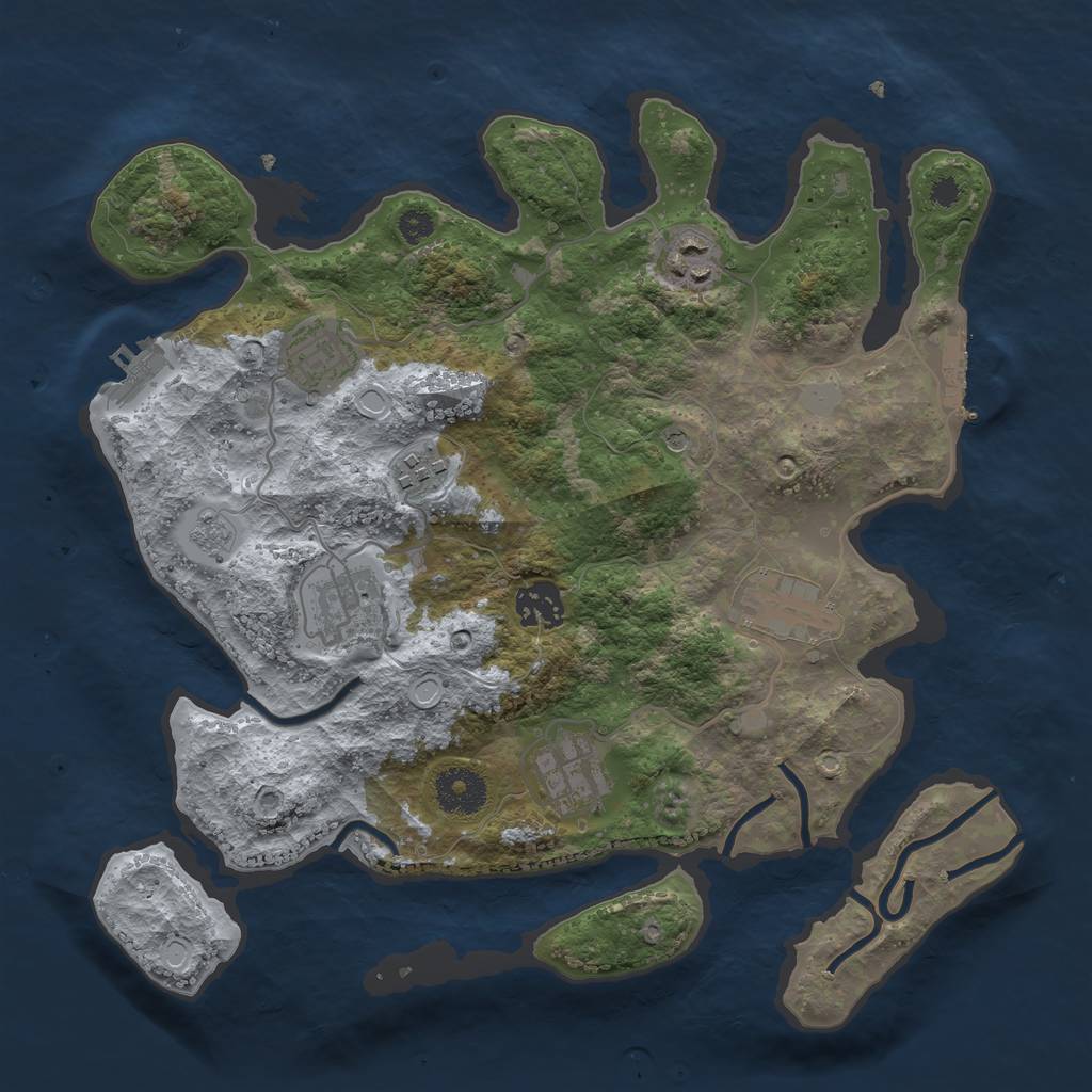 Rust Map: Procedural Map, Size: 3300, Seed: 19130213, 16 Monuments