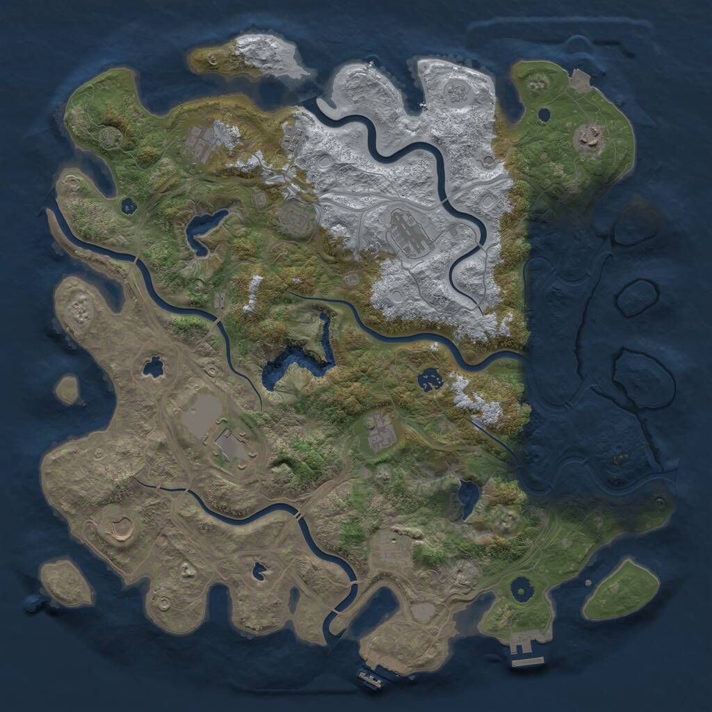 Rust Map: Procedural Map, Size: 4500, Seed: 56487542, 16 Monuments