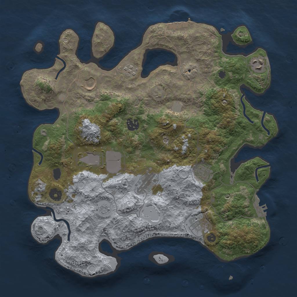 Rust Map: Procedural Map, Size: 3500, Seed: 1409455801, 17 Monuments