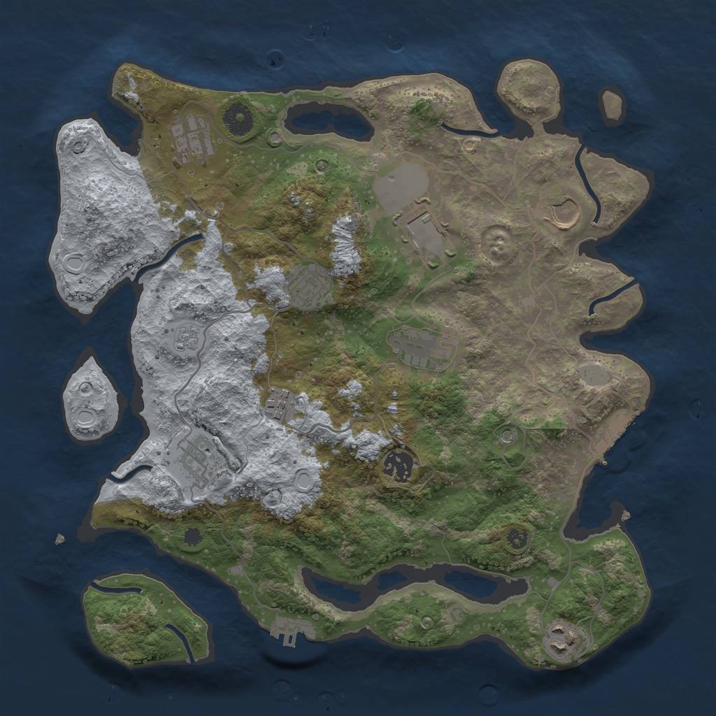 Rust Map: Procedural Map, Size: 3500, Seed: 733012, 16 Monuments