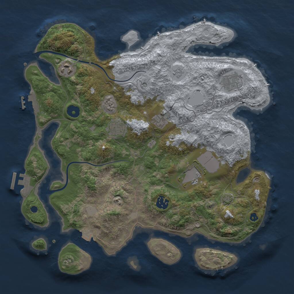 Rust Map: Procedural Map, Size: 3500, Seed: 9385115, 12 Monuments