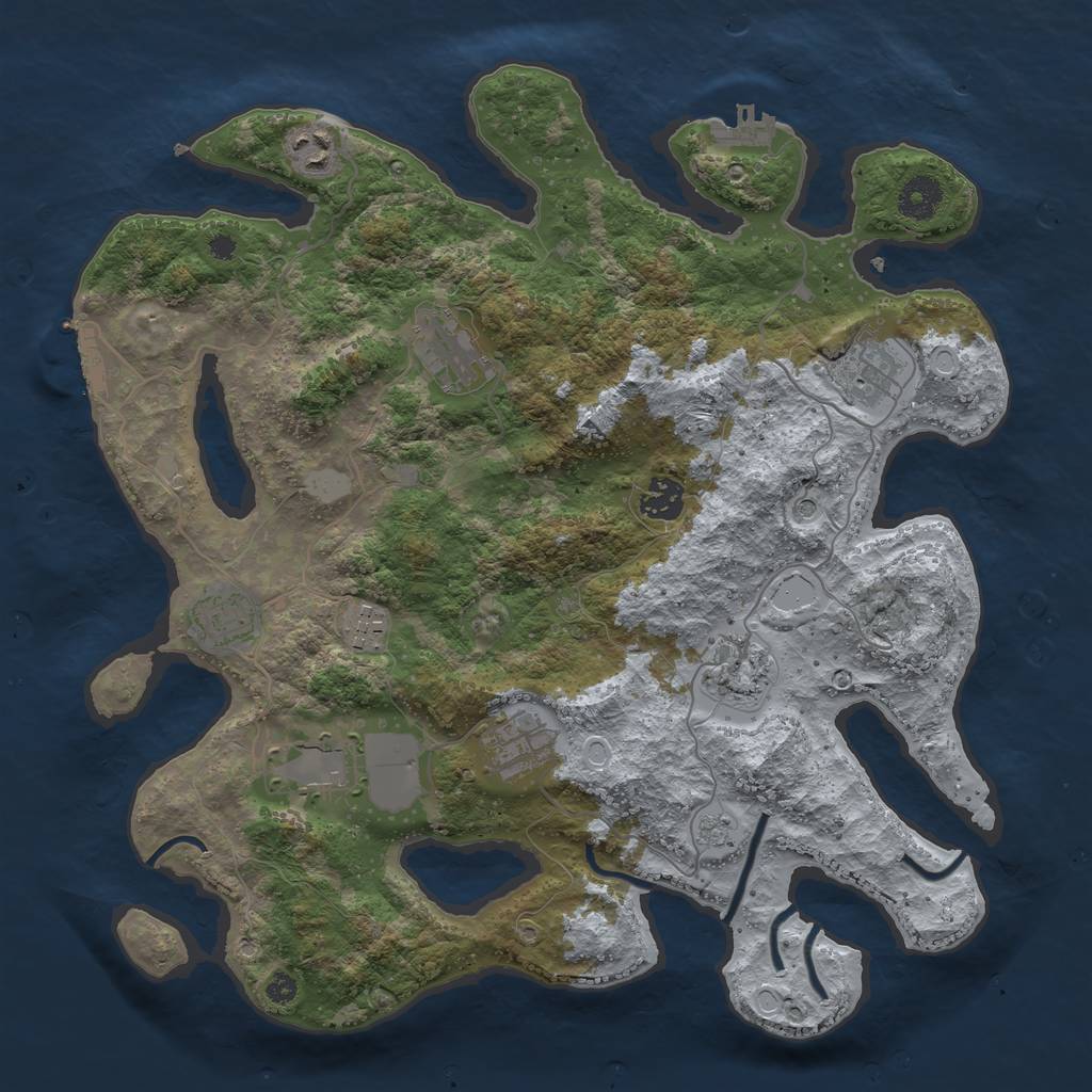 Rust Map: Procedural Map, Size: 3700, Seed: 2036245776, 18 Monuments