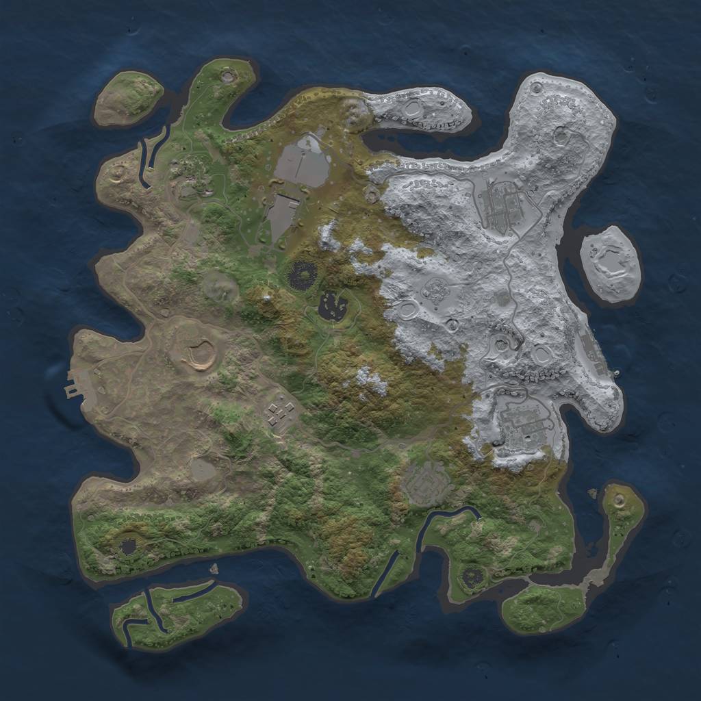Rust Map: Procedural Map, Size: 3500, Seed: 45073897, 17 Monuments