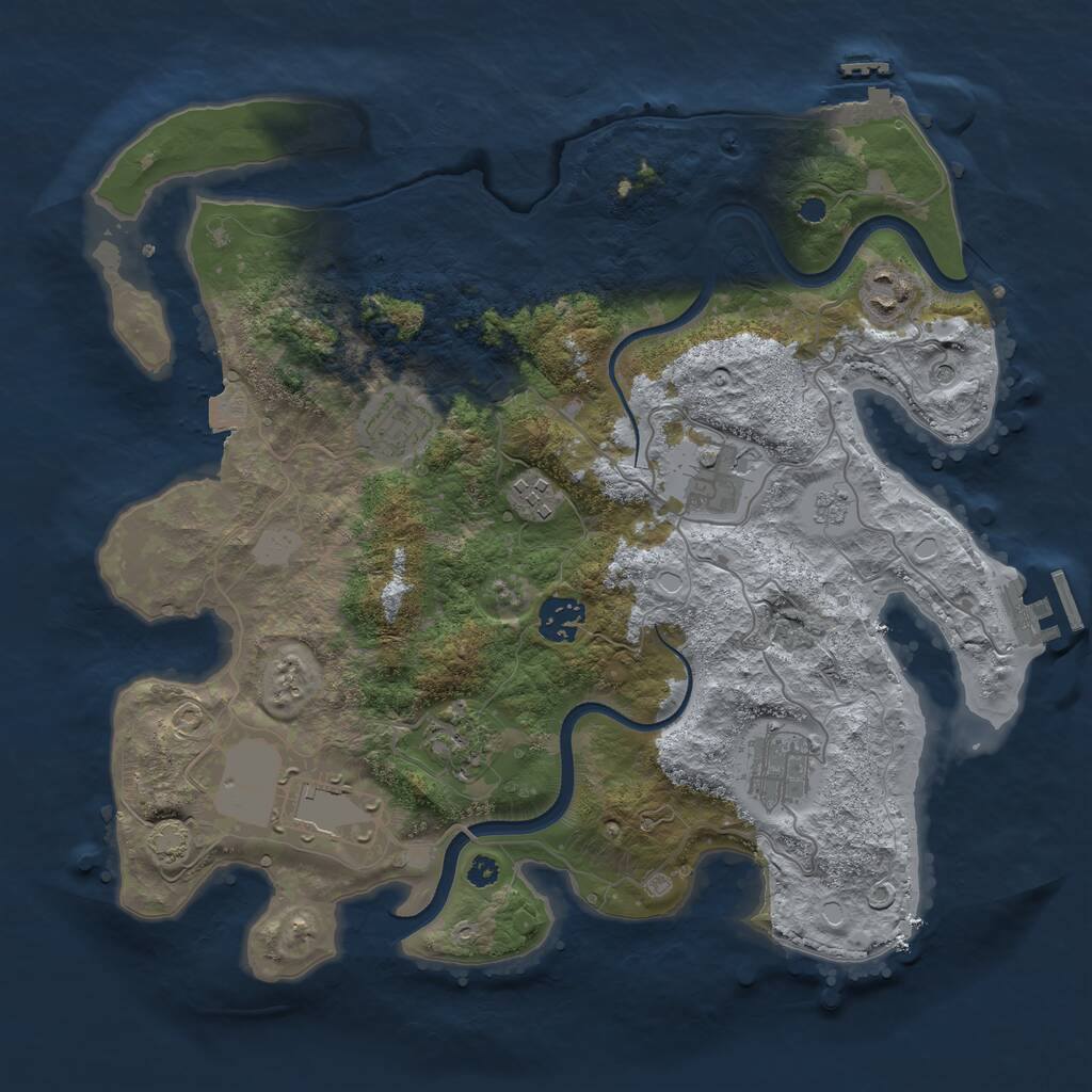 Rust Map: Procedural Map, Size: 3500, Seed: 2056130324, 14 Monuments