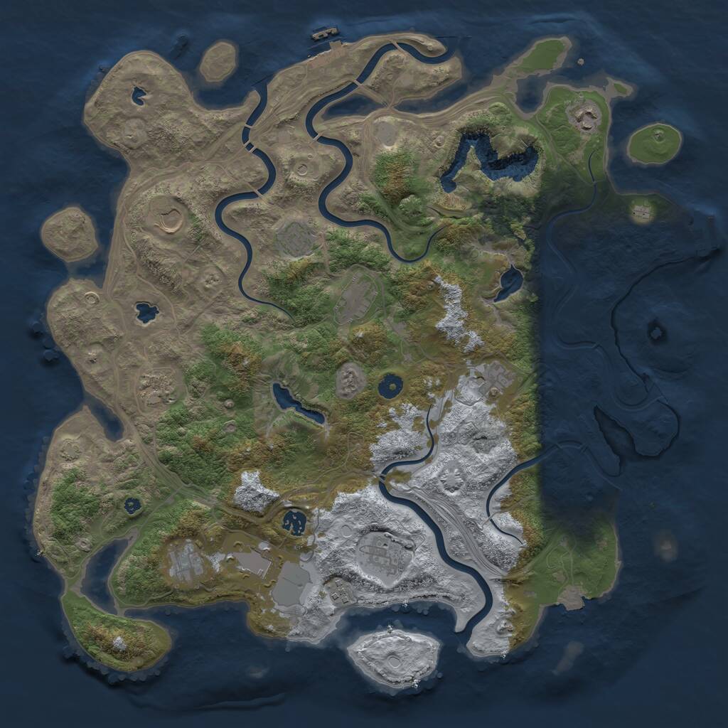 Rust Map: Procedural Map, Size: 4500, Seed: 1036828944, 16 Monuments
