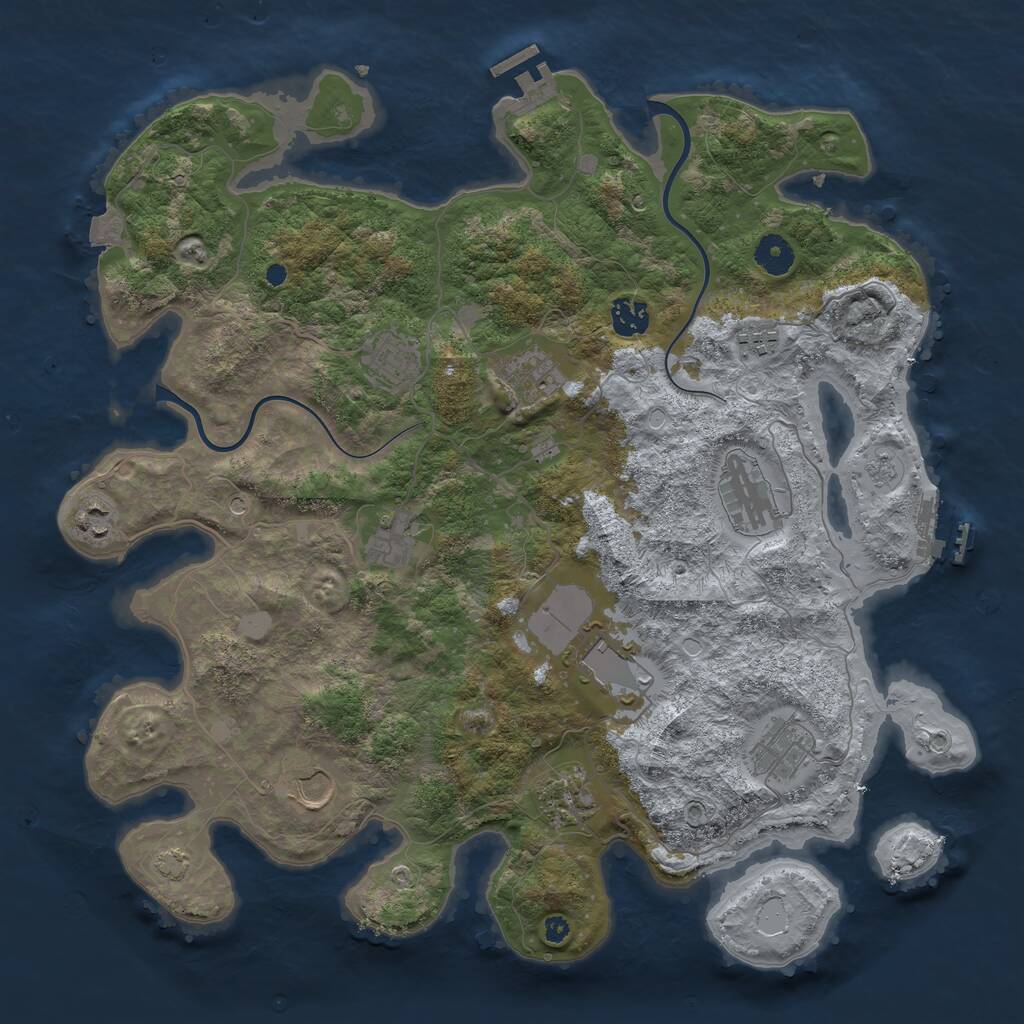 Rust Map: Procedural Map, Size: 3950, Seed: 1461053508, 17 Monuments