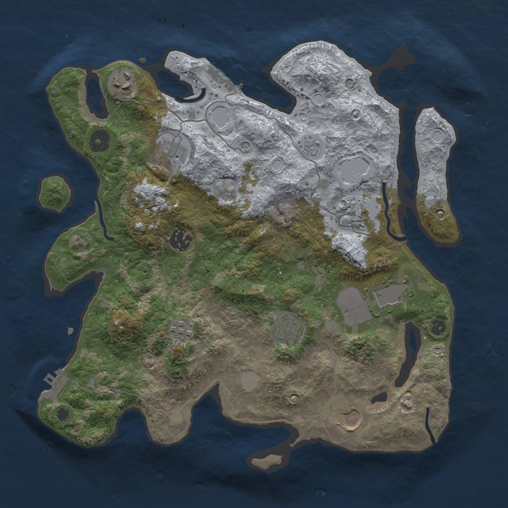 Rust Map: Procedural Map, Size: 3500, Seed: 74192715, 17 Monuments