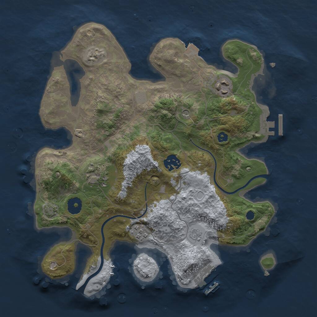 Rust Map: Procedural Map, Size: 3000, Seed: 21729, 10 Monuments