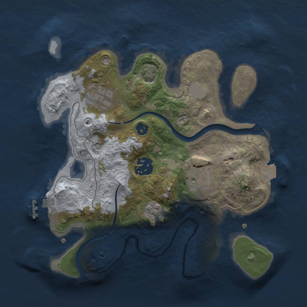 Rust Map: Procedural Map, Size: 2500, Seed: 34372, 8 Monuments