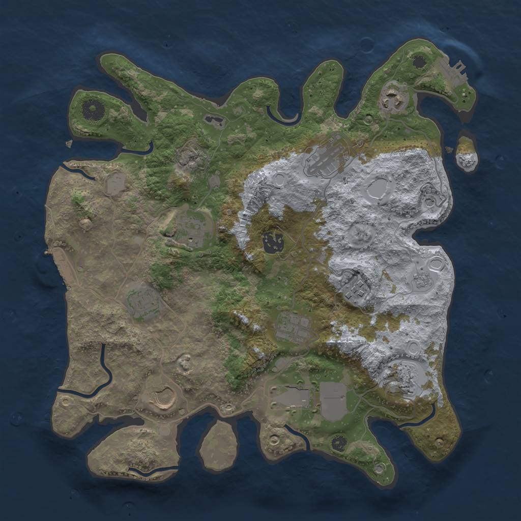 Rust Map: Procedural Map, Size: 3500, Seed: 1691588807, 19 Monuments