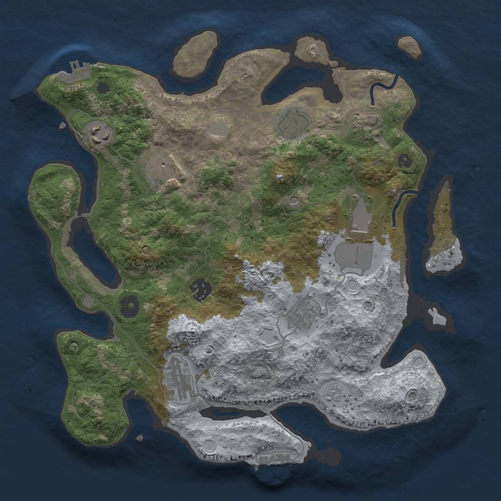 Rust Map: Procedural Map, Size: 3500, Seed: 674102558, 17 Monuments