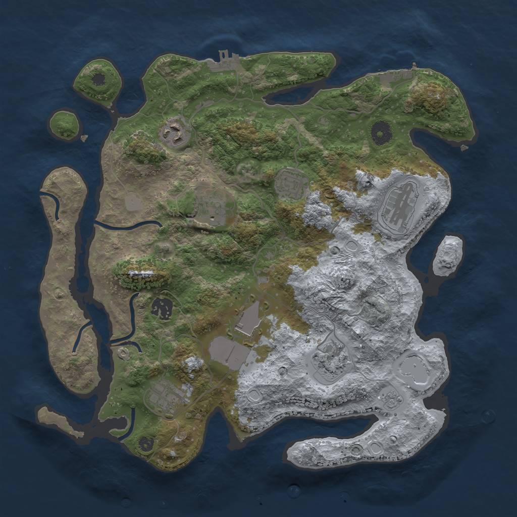 Rust Map: Procedural Map, Size: 3500, Seed: 43468372, 16 Monuments
