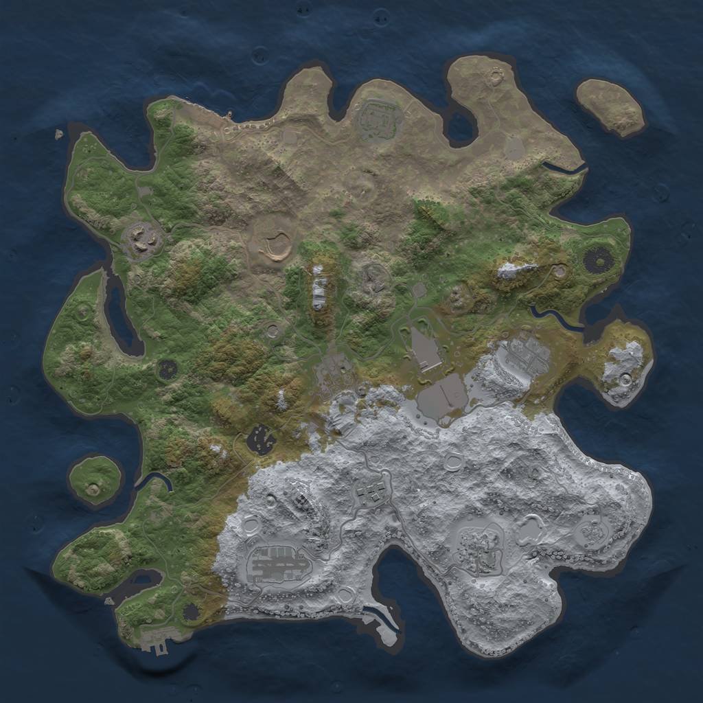 Rust Map: Procedural Map, Size: 3700, Seed: 1078515725, 19 Monuments
