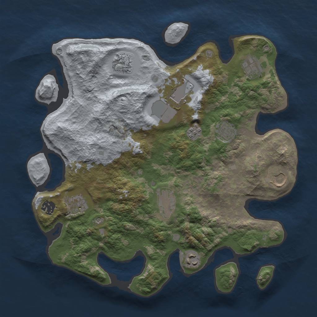 Rust Map: Barren, Size: 3500, Seed: 1319377431, 13 Monuments