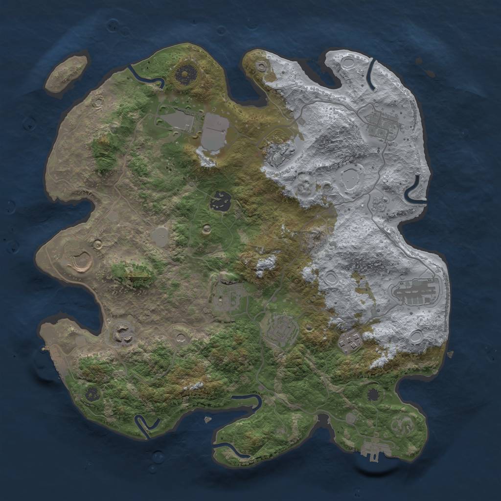 Rust Map: Procedural Map, Size: 3600, Seed: 2141634846, 17 Monuments