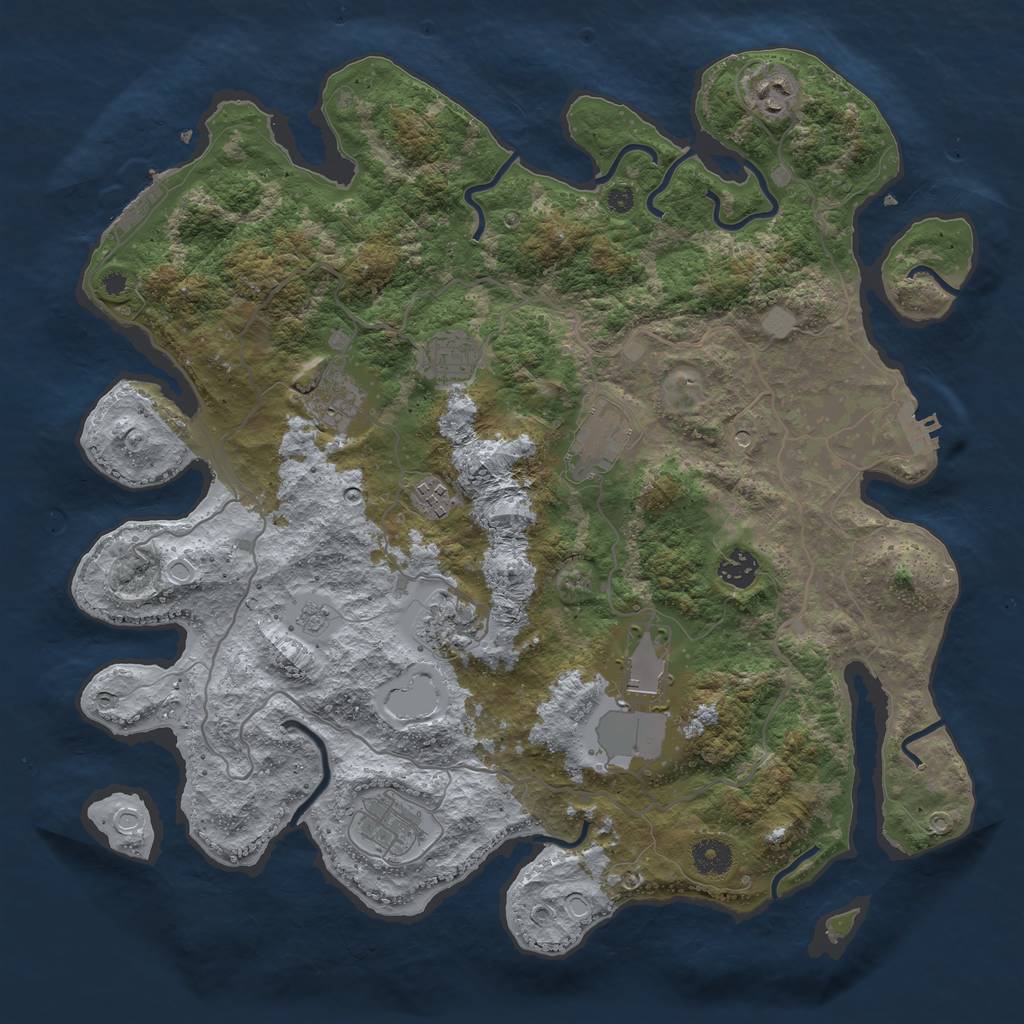 Rust Map: Procedural Map, Size: 4000, Seed: 1333236459, 18 Monuments