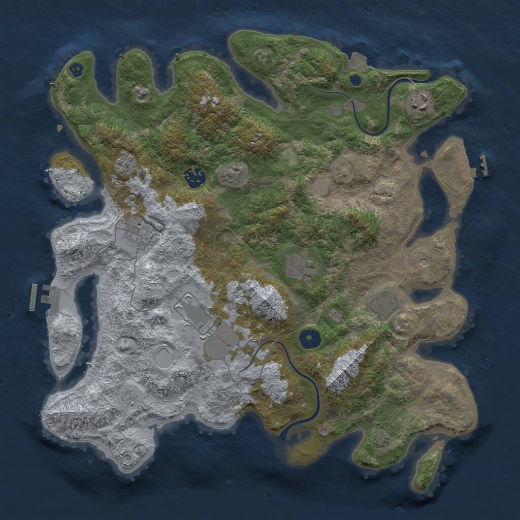 Rust Map: Procedural Map, Size: 3800, Seed: 39434540, 13 Monuments