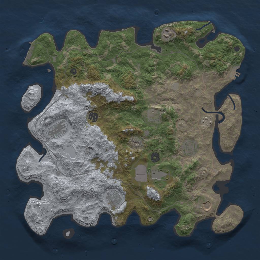 Rust Map: Procedural Map, Size: 4000, Seed: 1943725037, 18 Monuments