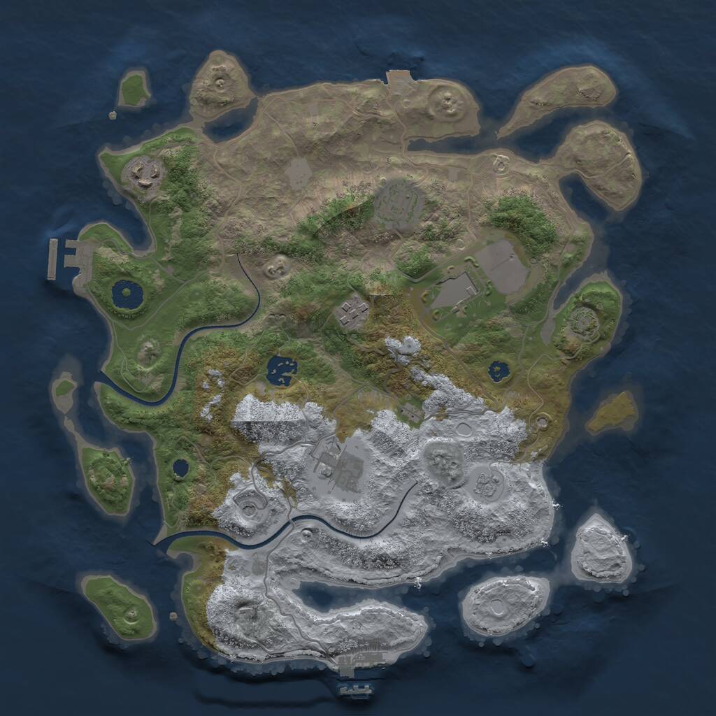 Rust Map: Procedural Map, Size: 3500, Seed: 1543299666, 12 Monuments