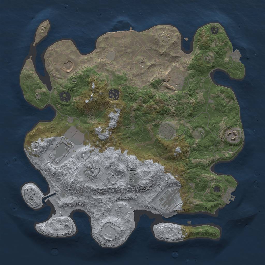 Rust Map: Procedural Map, Size: 3500, Seed: 33546982, 17 Monuments