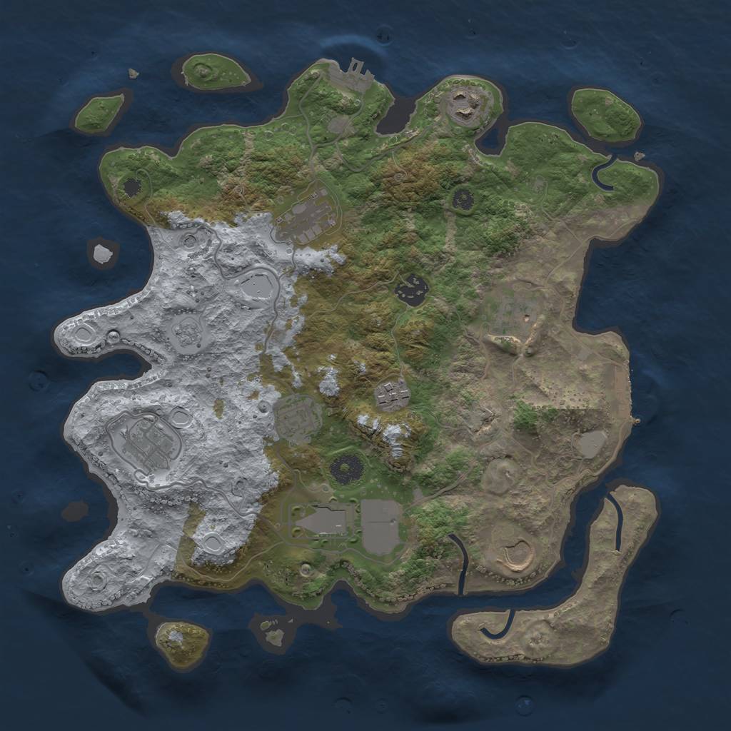 Rust Map: Procedural Map, Size: 3500, Seed: 35007964, 16 Monuments