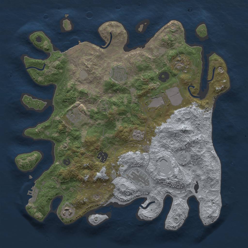 Rust Map: Procedural Map, Size: 3500, Seed: 61753627, 17 Monuments