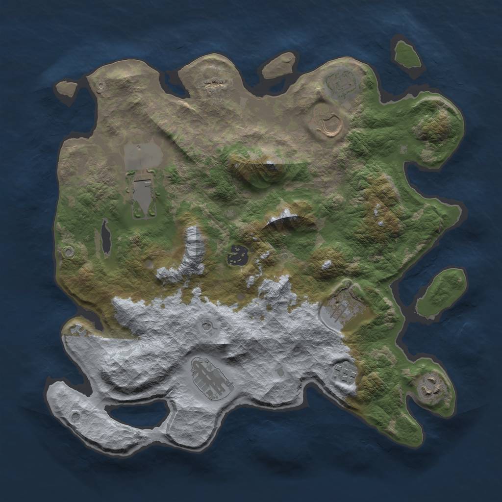 Rust Map: Barren, Size: 3500, Seed: 681027844, 11 Monuments