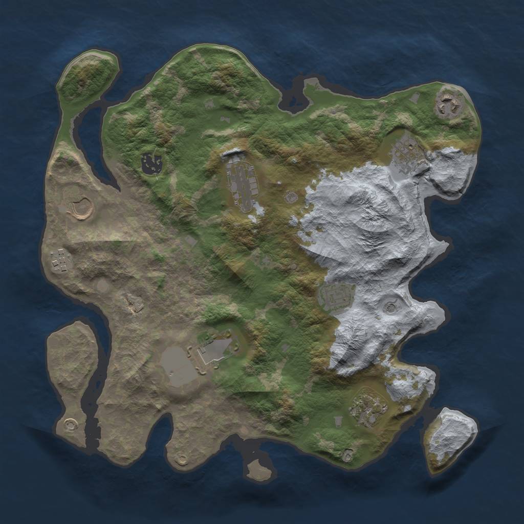 Rust Map: Barren, Size: 3500, Seed: 35261, 12 Monuments