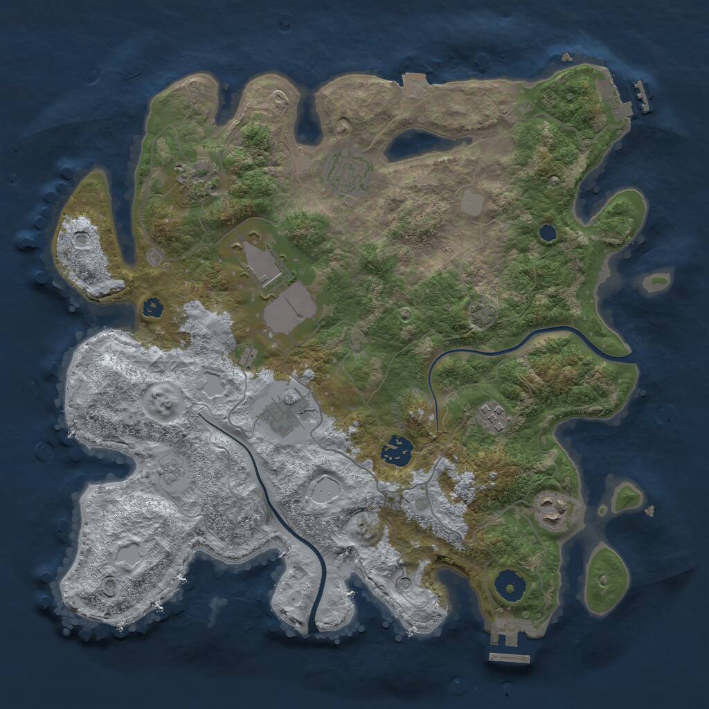 Rust Map: Procedural Map, Size: 3500, Seed: 90268050, 13 Monuments