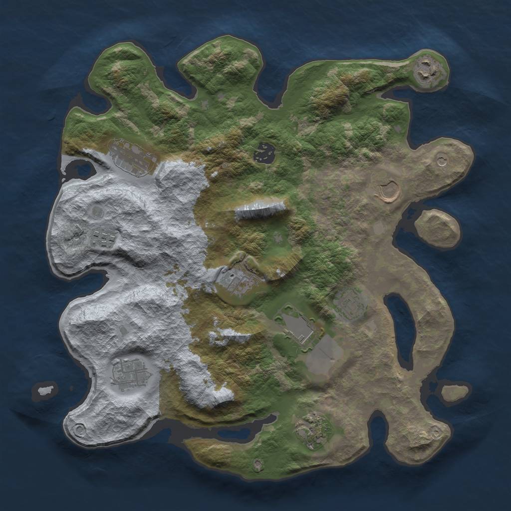 Rust Map: Barren, Size: 3500, Seed: 1946338578, 13 Monuments
