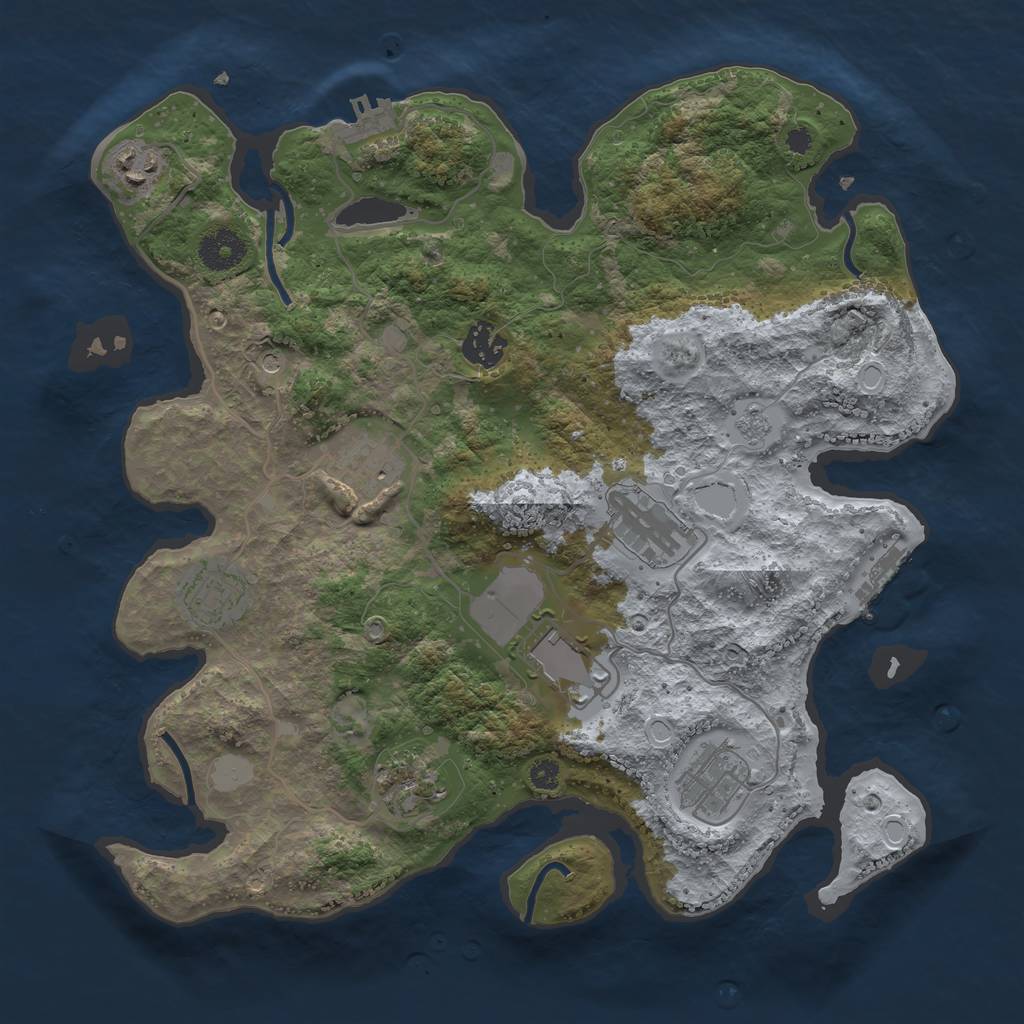 Rust Map: Procedural Map, Size: 3500, Seed: 93058447, 17 Monuments