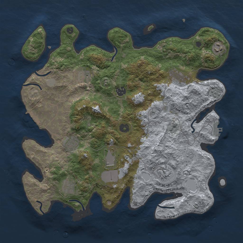 Rust Map: Procedural Map, Size: 3750, Seed: 380393698, 18 Monuments