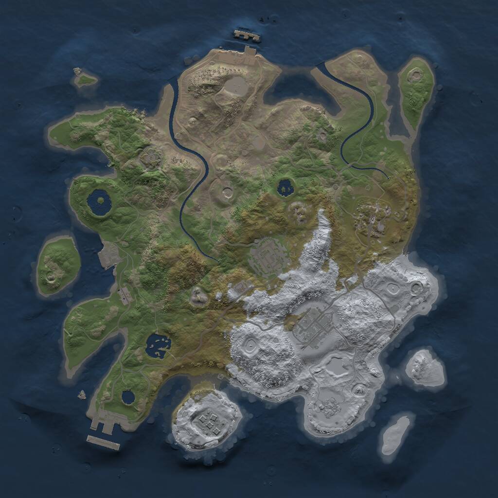 Rust Map: Procedural Map, Size: 3000, Seed: 685439, 11 Monuments