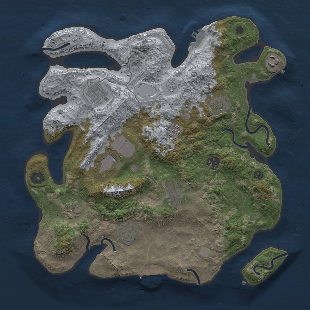 Rust Map: Procedural Map, Size: 3500, Seed: 65847501, 17 Monuments