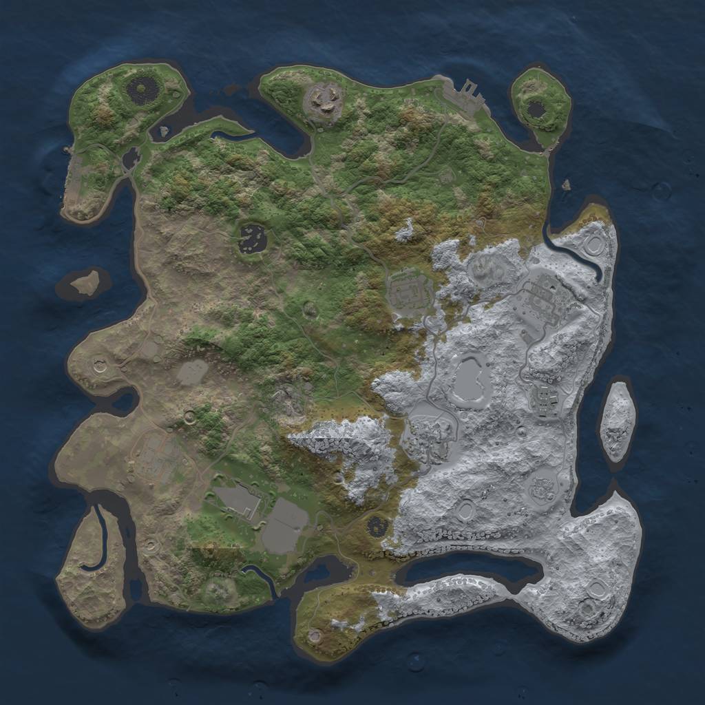 Rust Map: Procedural Map, Size: 3500, Seed: 60945311, 17 Monuments