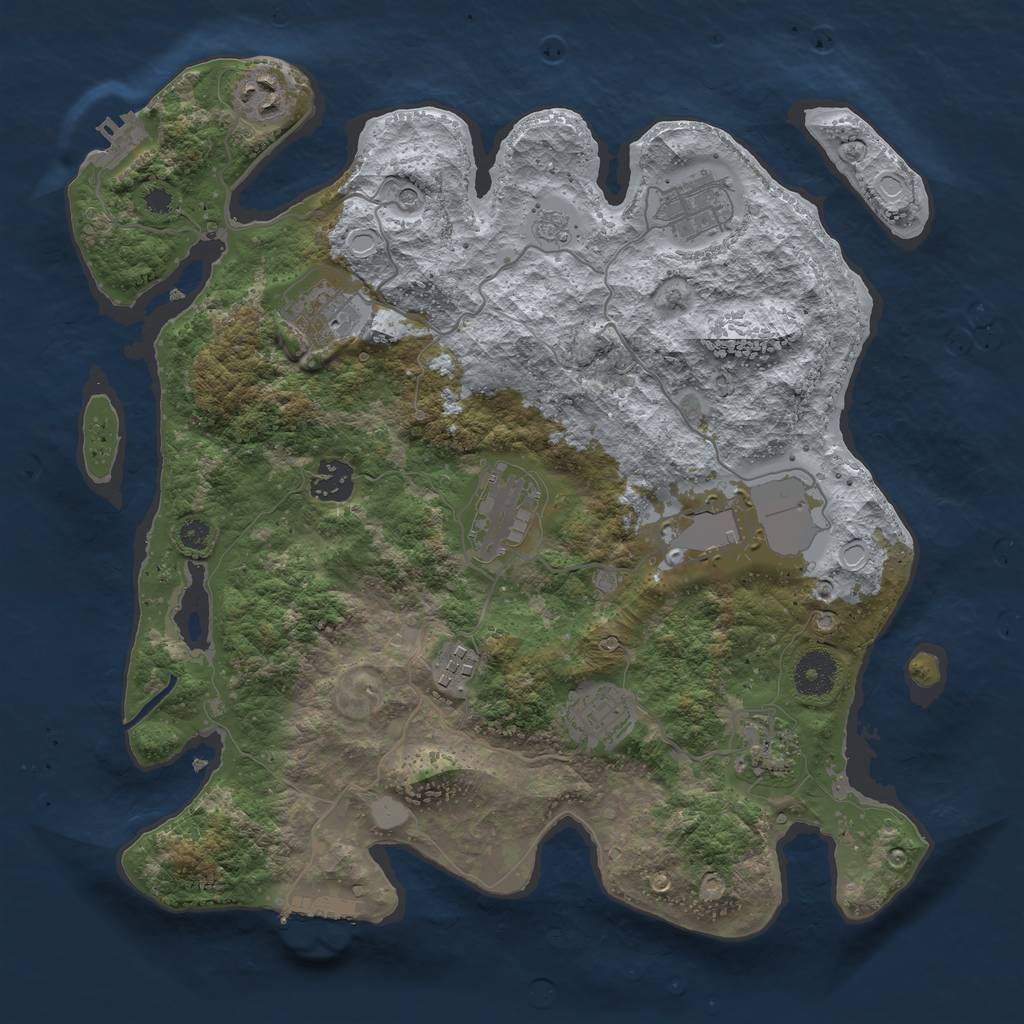 Rust Map: Procedural Map, Size: 3500, Seed: 47960691, 18 Monuments