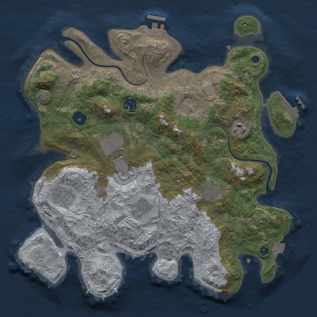 Rust Map: Procedural Map, Size: 3500, Seed: 38979, 12 Monuments