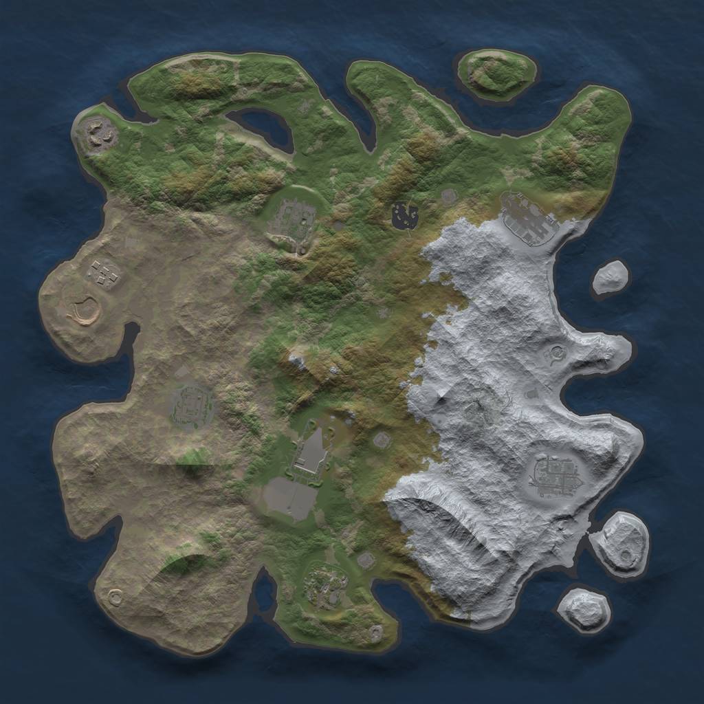 Rust Map: Barren, Size: 3700, Seed: 1263395810, 13 Monuments