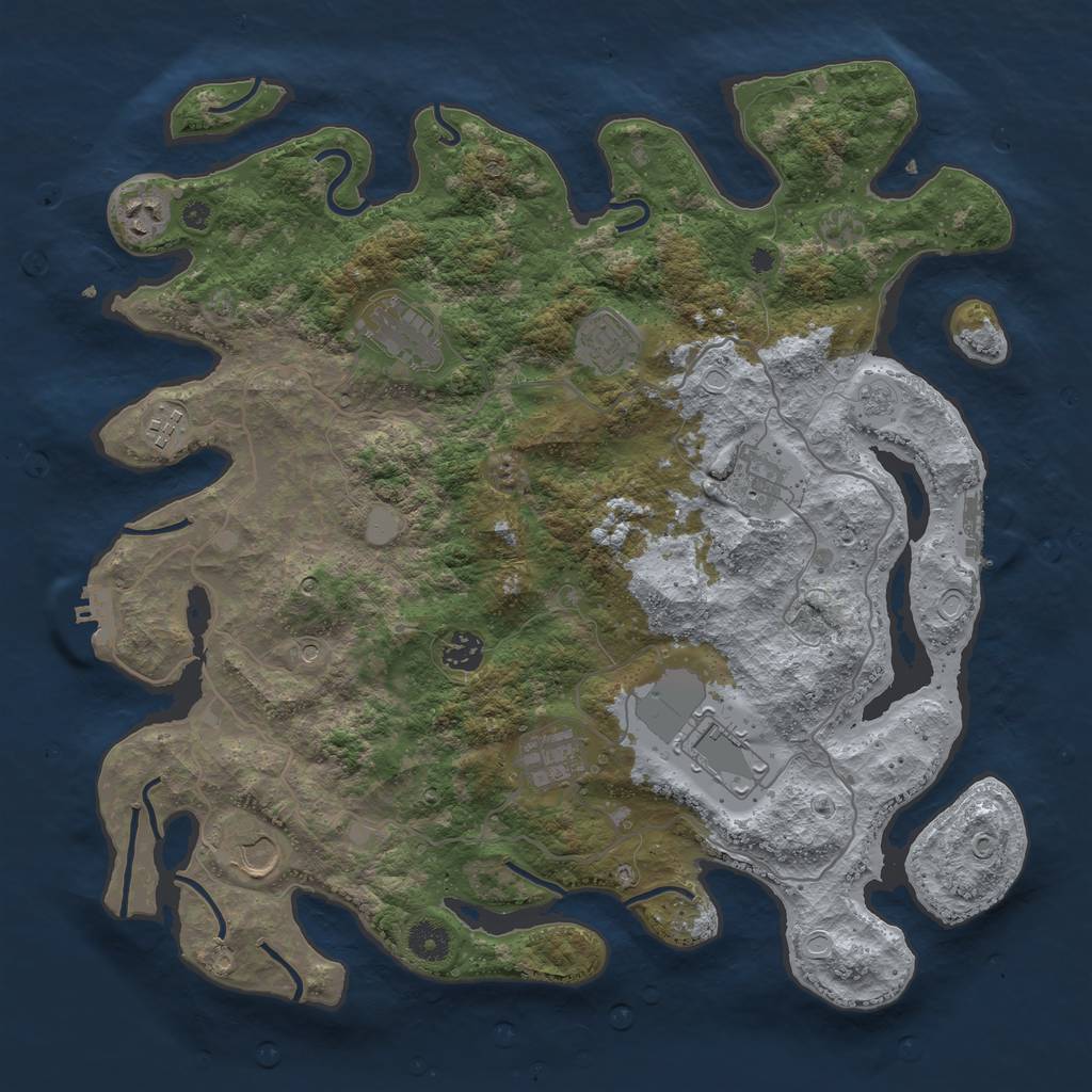 Rust Map: Procedural Map, Size: 4000, Seed: 20230101, 18 Monuments