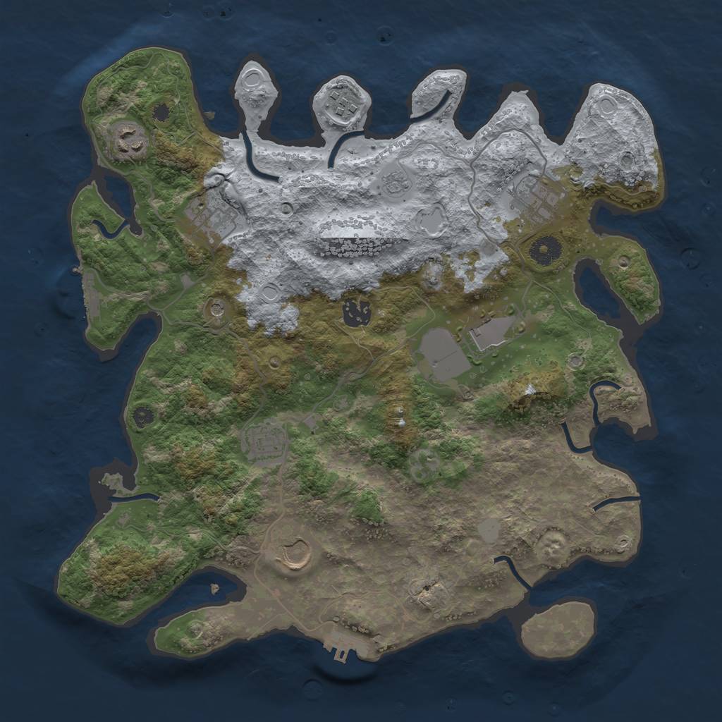 Rust Map: Procedural Map, Size: 3600, Seed: 184657677, 17 Monuments