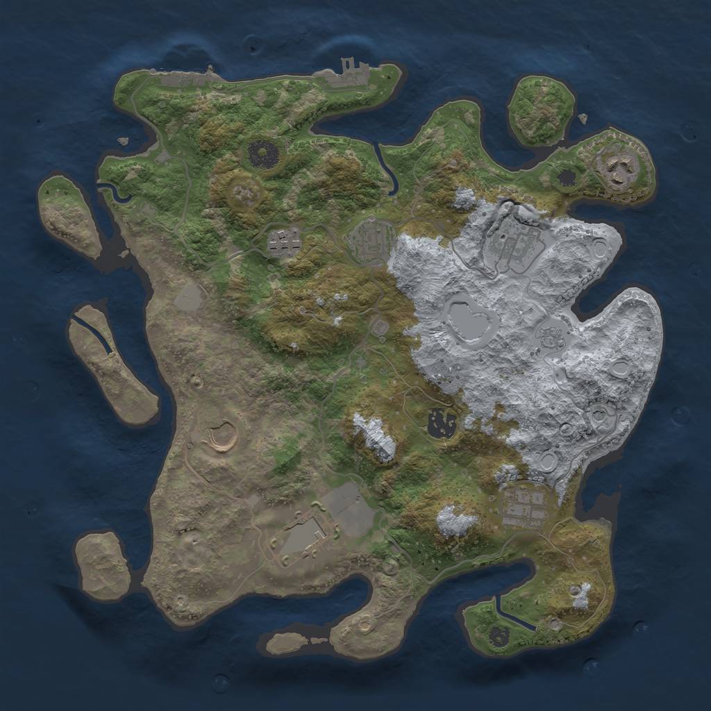 Rust Map: Procedural Map, Size: 3500, Seed: 55216907, 17 Monuments