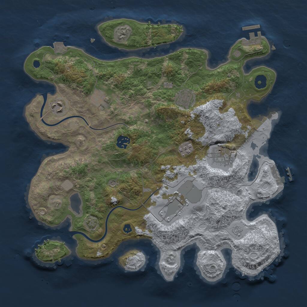 Rust Map: Procedural Map, Size: 3500, Seed: 64554668, 13 Monuments