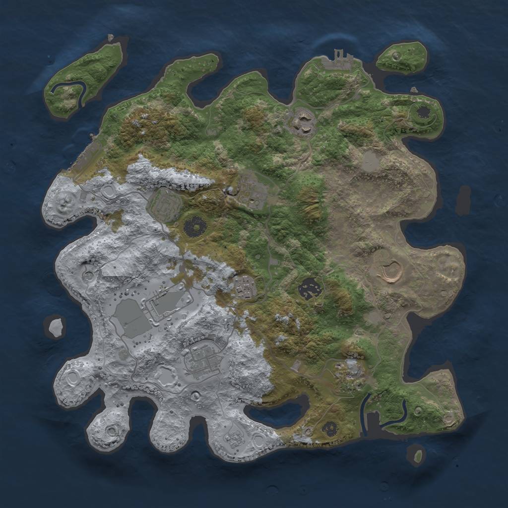 Rust Map: Procedural Map, Size: 3500, Seed: 93724523, 18 Monuments