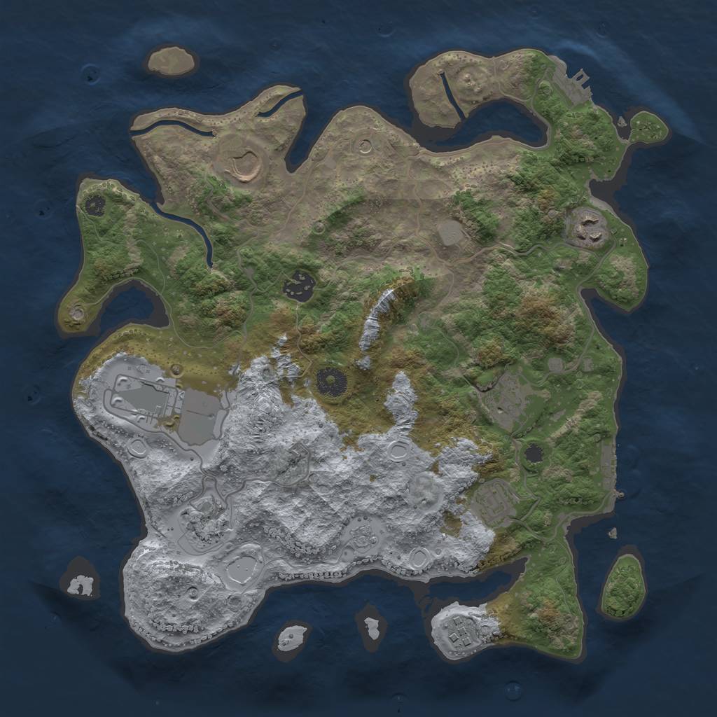 Rust Map: Procedural Map, Size: 3500, Seed: 93343051, 17 Monuments