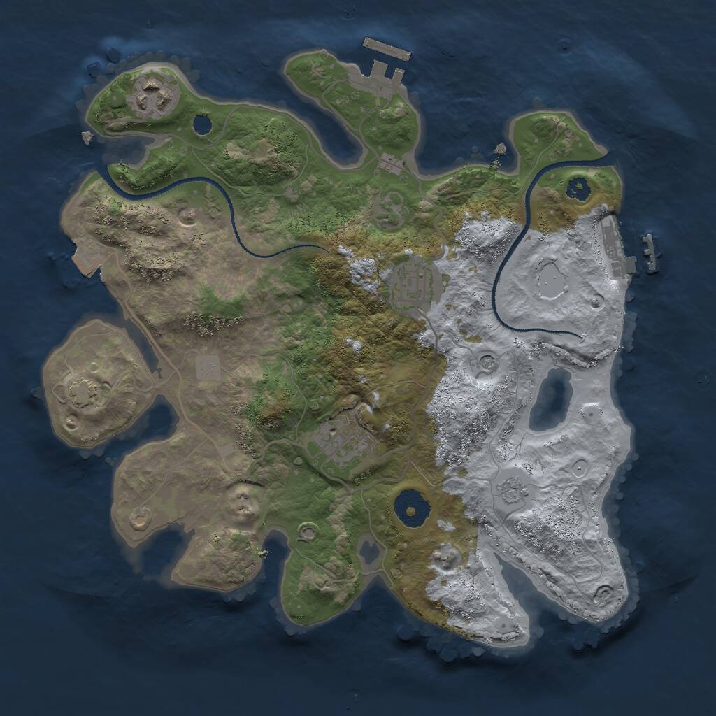 Rust Map: Procedural Map, Size: 3000, Seed: 53548, 9 Monuments