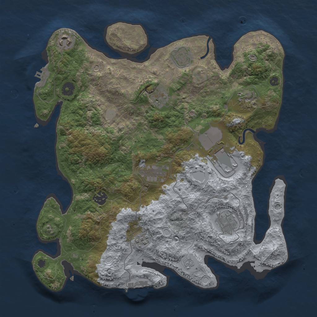 Rust Map: Procedural Map, Size: 3500, Seed: 27390390, 18 Monuments
