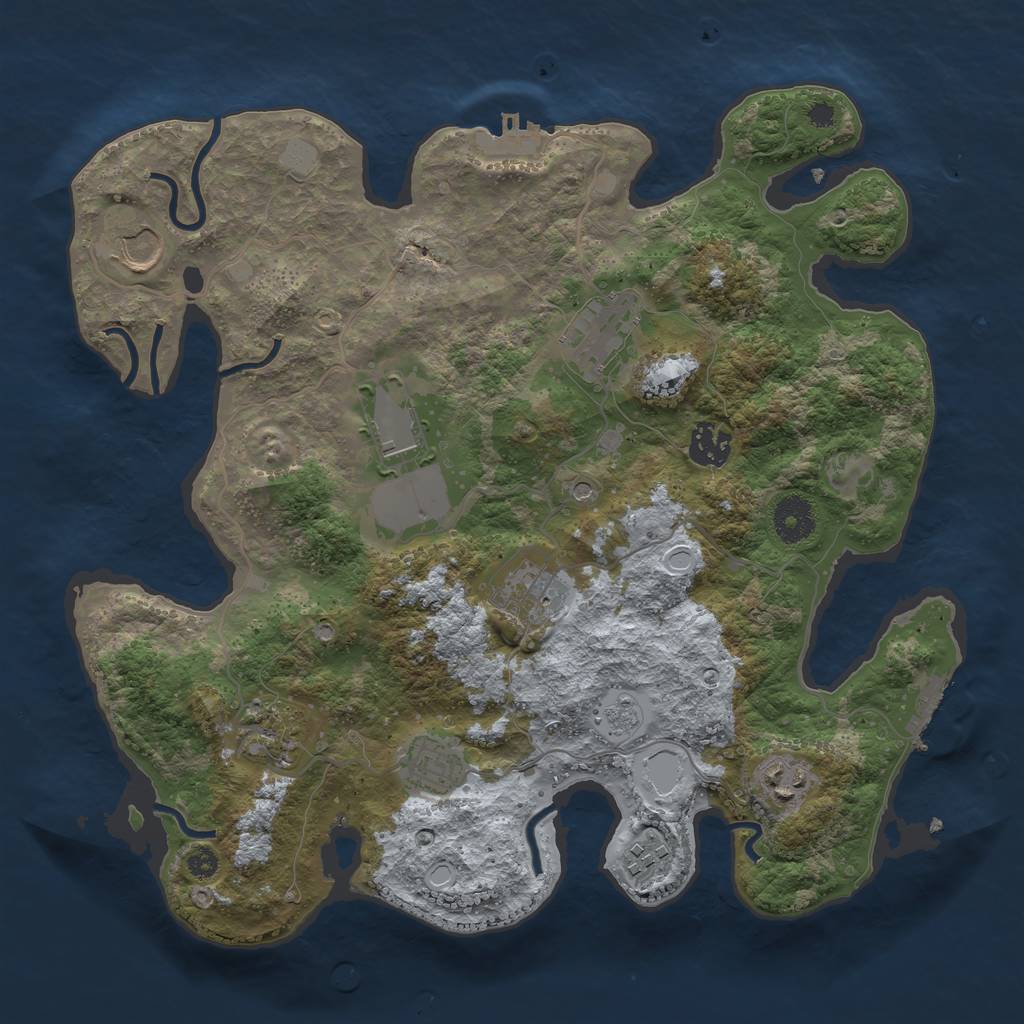 Rust Map: Procedural Map, Size: 3500, Seed: 74414028, 18 Monuments