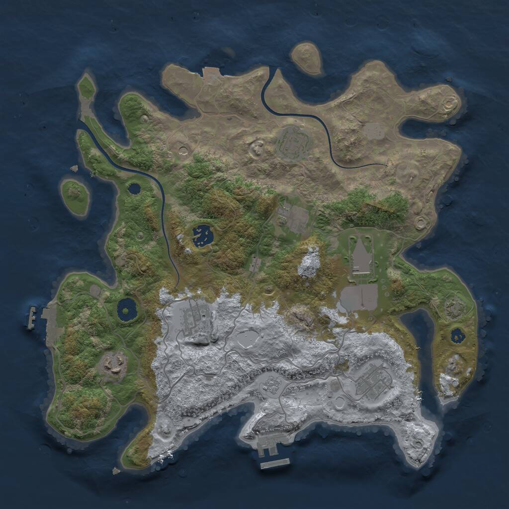 Rust Map: Procedural Map, Size: 3500, Seed: 48684456, 13 Monuments